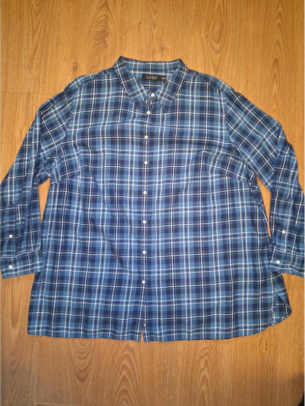 Ralph Lauren Button Up Shirt Womens 3XL Blue Plaid Cotton